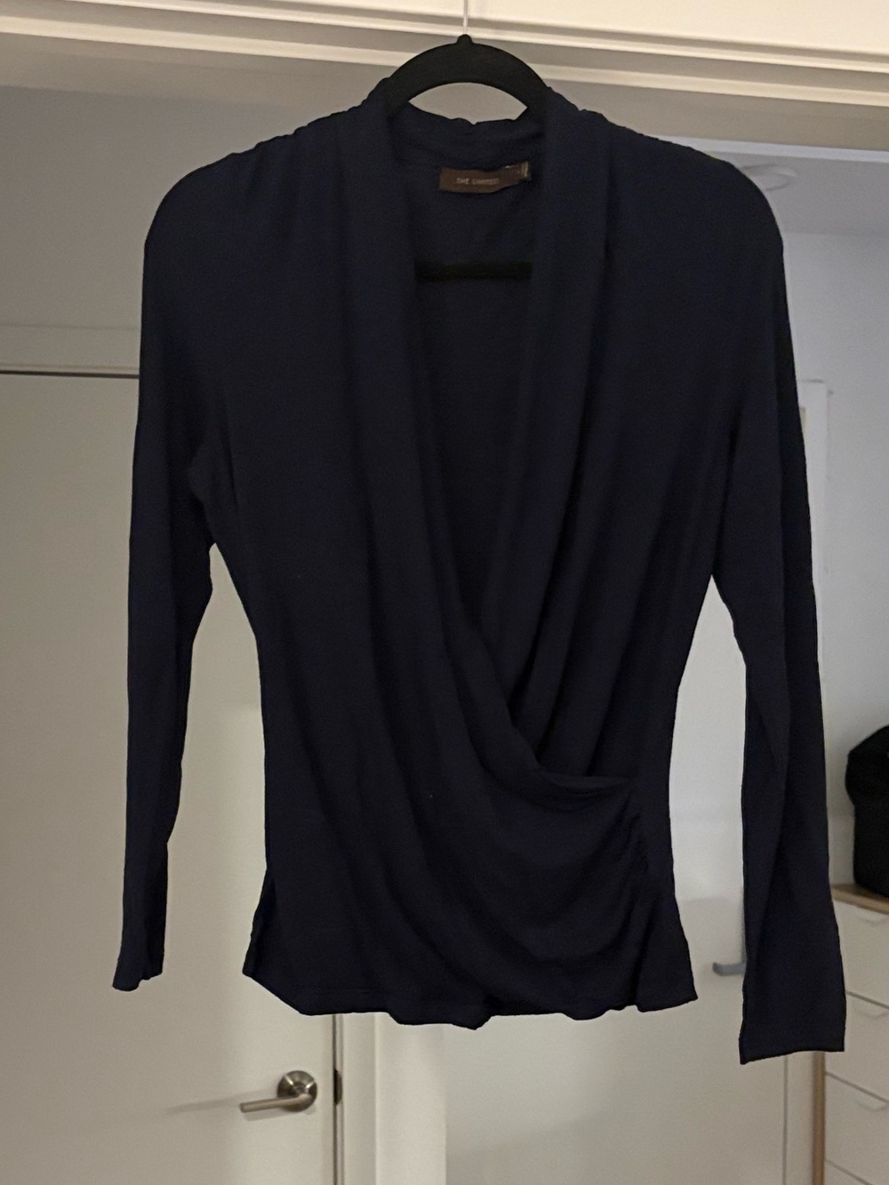 The Limited Navy Draped Crossover Long Sleeve Top